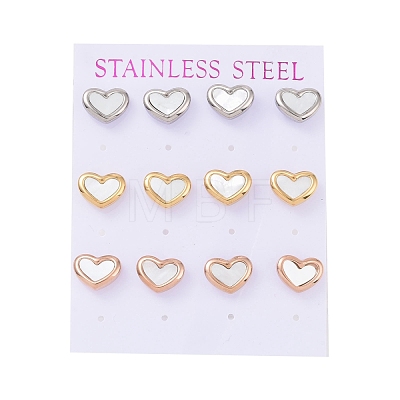 Heart 304 Stainless Steel Shell Stud Earrings STAS-D188-10-1