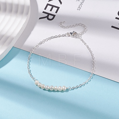 Natural Pearl Beads Link Bracelet with 304 Stainless Steel Cable Chains for Women BJEW-JB08002-02-1