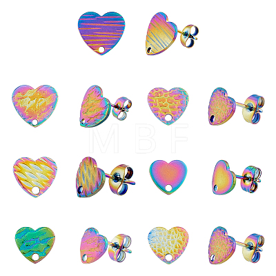 42Pcs 7 Style 304 Stainless Steel Heart Stud Earring Findings STAS-DC0014-78-1
