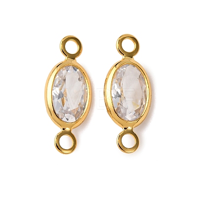 Brass Pave Clear Cubic Zirconia Connector Charms KK-Z121-06G-04-1