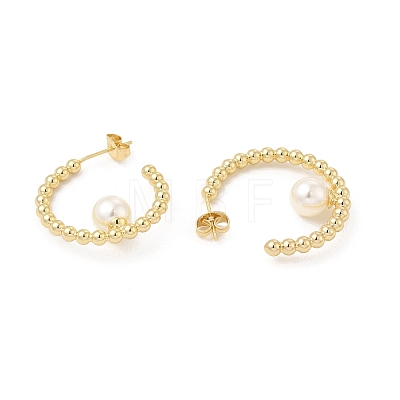 ABS Imitation Pearl Beaded Ring Stud Earrings EJEW-E275-02G-1