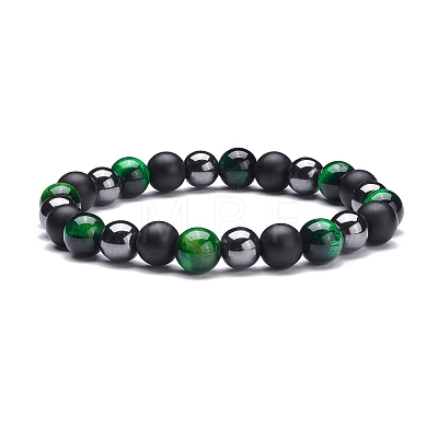Round Stone Beads Stretch Bracelets Set BJEW-JB07259-1