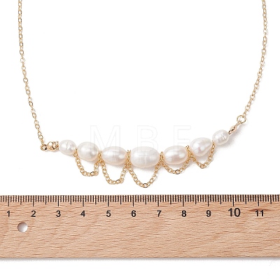 Natural Cultured Freshwater Pearl Rice Graduated Beaded Necklaces with 304 Stainless Steel Cable Chains NJEW-TA00226-1