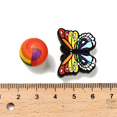 25Pcs Butterfly & Round Silicone Focal Beads SIL-L005-02F-1