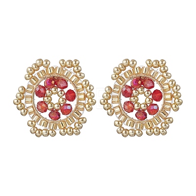 Flower Glass Seed Bead Stud Earrings EJEW-MZ00668-01-1