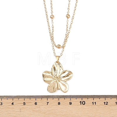 Alloy Flower Pendant with Iron Chain Double Layer Necklaces for Women NJEW-A066-02G-1