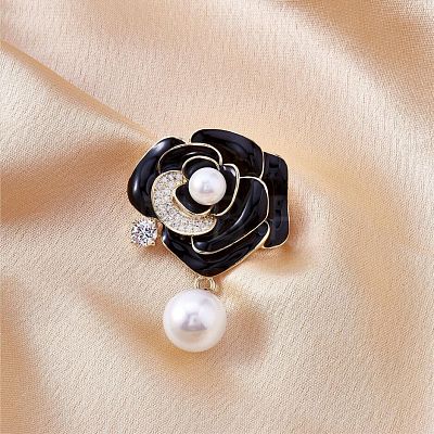 Pearl Camellia Flower Brooch Pin Rhinestone Crystal Brooch Flower Lapel Pin for Birthday Party Anniversary T-shirt Dress Clothing Accessories Jewelry Gift JBR097A-1