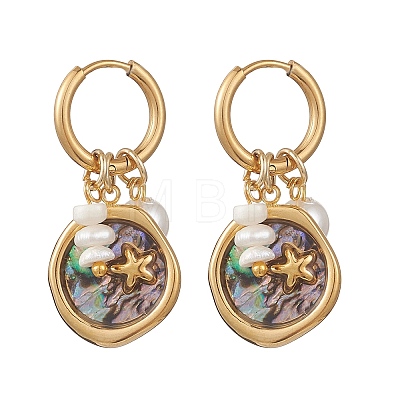 Abalone Shell Pendant Necklace & Hoop Earrings with Shell Pearl & Natural Freshwater Pearls SJEW-JS01379-03-1
