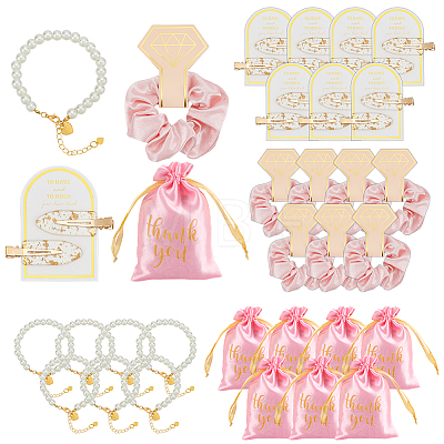 Glass Pearl Bracelets and Hair Tie and Acrylic Alligator Hair Clips Sets SJEW-OC00001-1