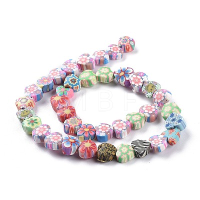 Handmade Flower Printed Polymer Clay Beads Strands CLAY-M003-04-1