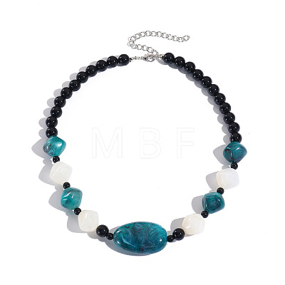 Resin Geometric Oval Graduated Beaded Necklaces with Alloy End Chains WG4F80F-04-1
