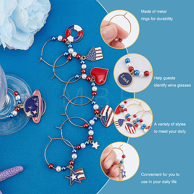 24Pcs 24 Style Independence Day Theme Alloy Enamel Wine Glass Charms AJEW-BC0003-94-1