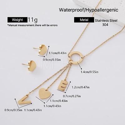304 Stainless Steel Stud Heart Earrings & Letter VE Tassel Necklaces Sets for Women ZF6190-6-1