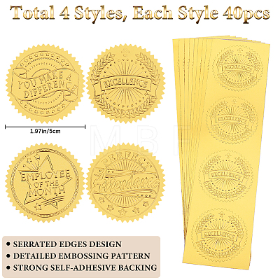 CRASPIRE 40 Sheets 4 Styles Self Adhesive Gold Foil Embossed Stickers DIY-CP0010-46-1