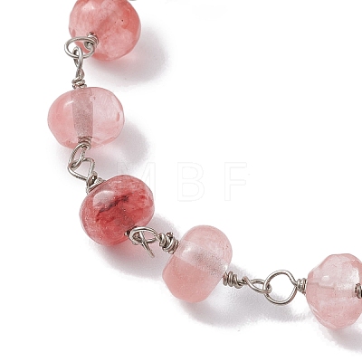 Cherry Quartz Glass Rondelle Beads Link Bracelets for Women BJEW-JB10262-01-1