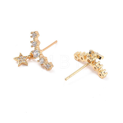 Clear Cubic Zirconia Curved Bar with Star Stud Earrings EJEW-C023-02G-1