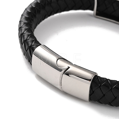 Men's Braided Black PU Leather Cord Bracelets BJEW-K243-33AS-1