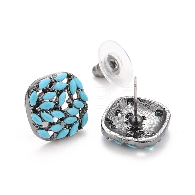 Bohemian Synthetic Turquoise Square Stud Earrings EJEW-H085-03B-1