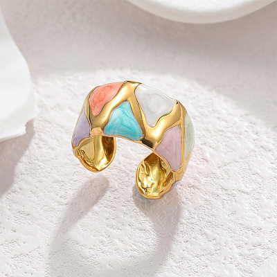 304 Stainless Steel Enamel Cuff Open Rings WG35DFF-10-1