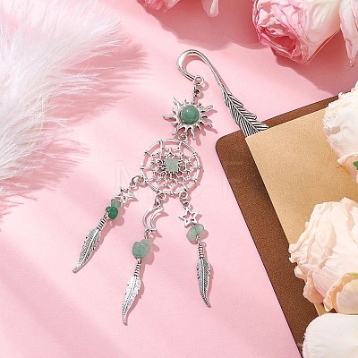 Alloy Sun & Woven Net/Web with Feather Charms Bookmarks AJEW-JK00368-1