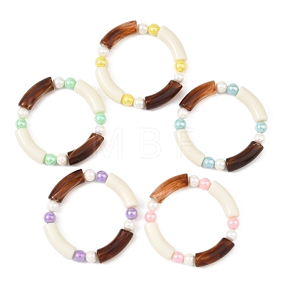 Opaque Acrylic Tube and Round Beaded Stretch Bracelets BJEW-JB14455-1