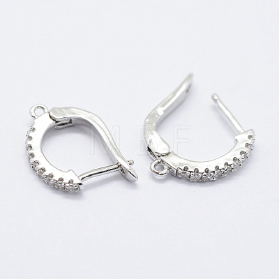 Brass Micro Pave Cubic Zirconia Hoop Earring Findings with Latch Back Closure KK-K220-08-1