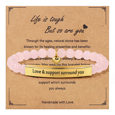 Natural Rose Quartz Bead Stretch Bracelets PW-WGDA286-02-1
