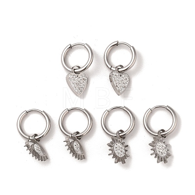 3 Pairs 3 Styles 304 Stainless Steel Clay Crystal Rhinestone Huggie Hoop Earrings EJEW-K279-08B-P-1