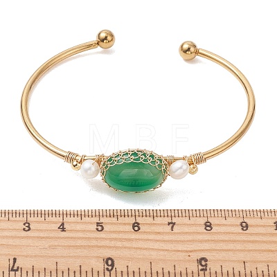Wire Wrapped Natural Agate Cuff Bangles BJEW-TA00742-1