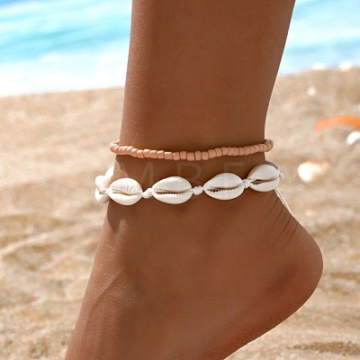 Glass Seed Beaded Stretch Anklets WGF5463-01-1