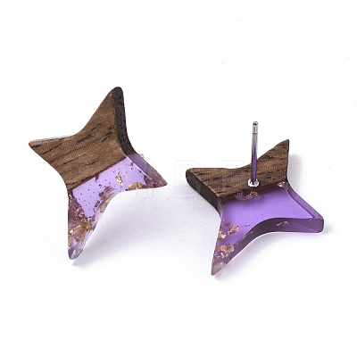 Transparent Resin & Walnut Wood Stud Earrings EJEW-N017-004A-A03-1