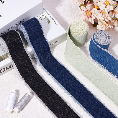 2 Rolls 2 Colors Polycotton Frayed Ribbon OCOR-CY0001-22B-1