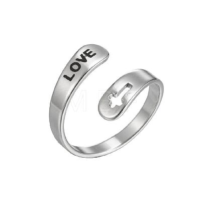 Hollow Out Cross with Word Love 201 Stainless Steel Cuff Rings FS-WGED892-01-1