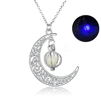 Alloy Resin Moon Pumpkin Pendants Necklaces NJEW-S417-01C-1