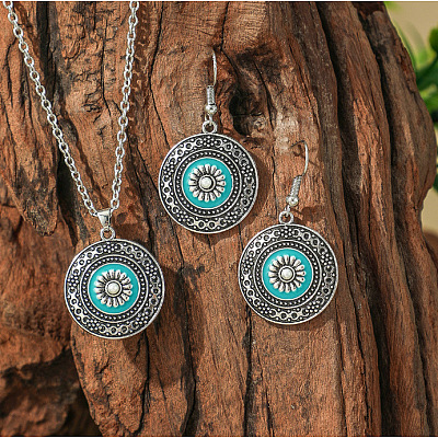 Bohemia Alloy & Acrylic Pendant Necklaces & Dangle Earrings Sets WGE09E2-09-1