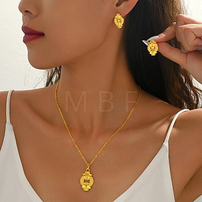 Brass Ring Pendant Necklace & Stud Earrings Sets for Women PL1796-1