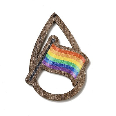 Rainbow/Pride Flag Theme Single Face Printed Aspen Wood Big Pendants WOOD-G014-02D-1