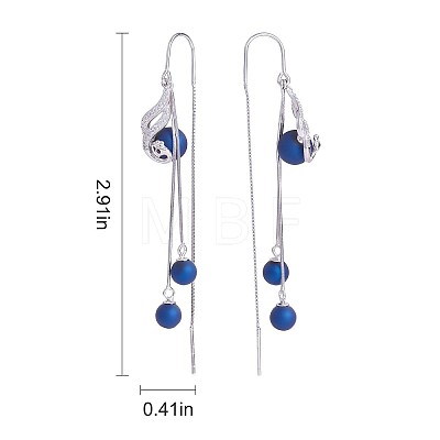 Anti-Tarnish Rhodium Plated 925 Sterling Silver Peacock with Chain Tassel Dangle Earrings JE1047A-1