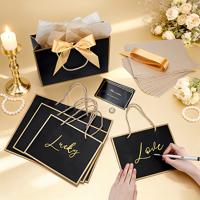 20Pcs 3 Styles Paper Gift Tote Bags with Polyester Gold Ribbon ABAG-WA0001-36B-1