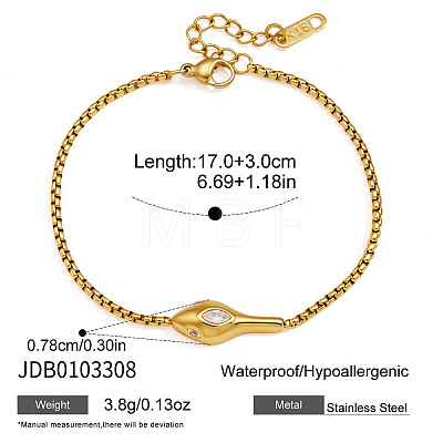 304 Stainless Steel Pave Clear Cubic Zirconia Snake Head Link Box Chain Bracelets for Women WG9C8AF-01-1
