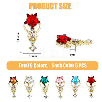 HOBBIESAY 30Pcs 6 Colors Alloy Rhinestone Cabochons MRMJ-HY0001-25-1