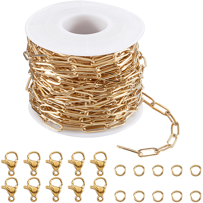 10M Ion Plating(IP) 304 Stainless Steel Paperclip Chains wih 50Pcs Open Jump Rings with 20Pcs Lobster Claw Clasps FIND-SC0012-55-1