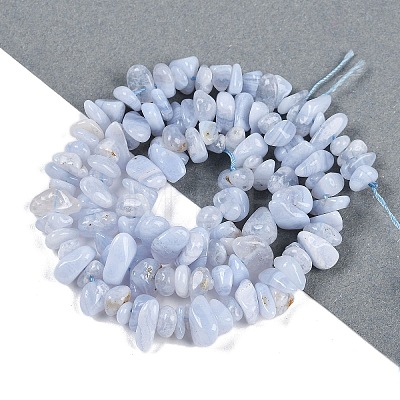 Natural Blue Lace Agate Chip Beads Strands G-E271-73-A-1