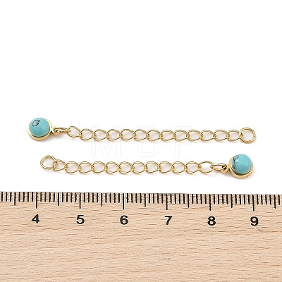 Ion Plating(IP) 316 Surgical Stainless Steel Curb Chain Extender with Synthetic Turquoise Round Charm STAS-A097-01G-14-1