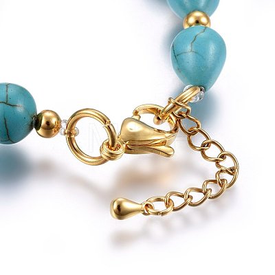Synthetic Turquoise Stretch Charms Bracelets BJEW-O168-11G-1