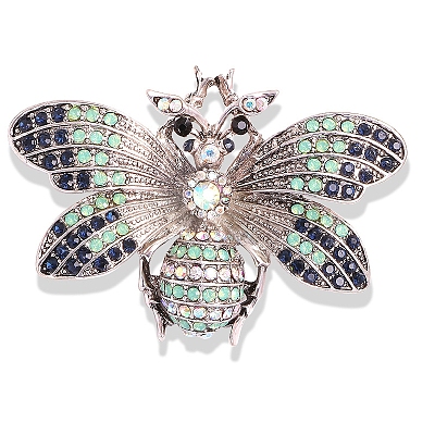 Moth Grasshopper Antique Silver Alloy Rhinestone Brooches Alloy Rhinestone Brooches PW-WG9CCBB-03-1