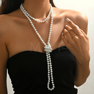 French Style 8MM Round Plastic Imitation Pearl Beaded Long Necklaces for Women EA7399-2-1