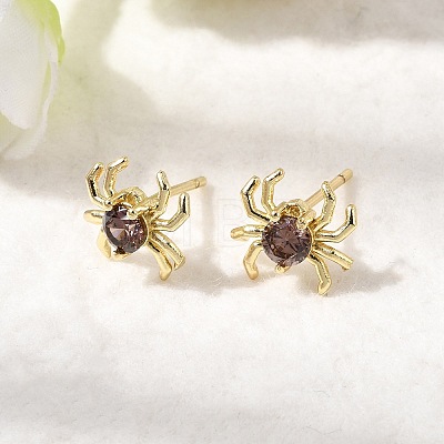 Spider Brass Micro Pave Cubic Zirconia Stud Earrings EJEW-L306-04G-02-1