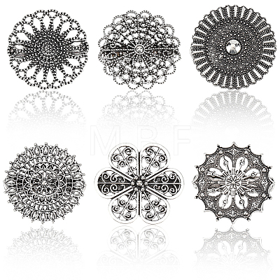 6Pcs 6 Styles Vintage Alloy Filigree Flower Anti-Slip Sweater Pins FIND-CY0002-28-1