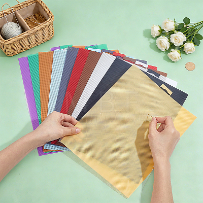 10Pcs 10 Colors PE Plastic Mesh Canvas Sheet DIY-NB0016-07-1